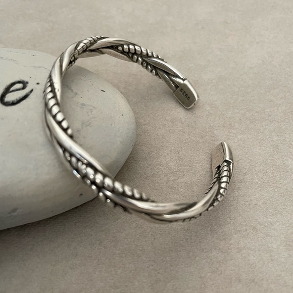 MEN’S Solid Braided Adjustable 925 Sterling Silver Cuff Bracelet - Picture 11 of 14